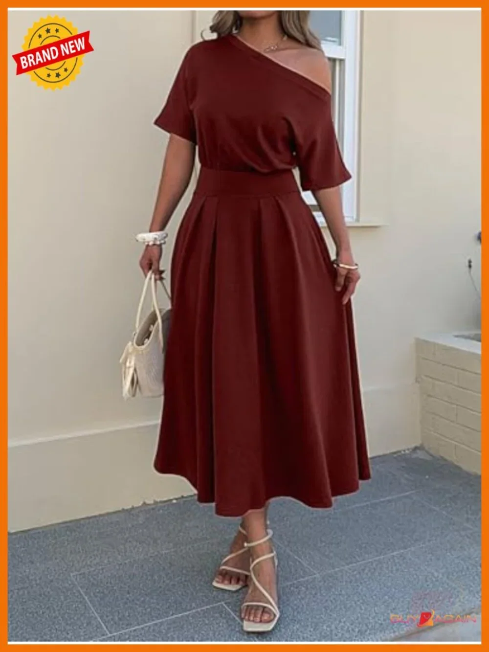 Women's One Shoulder Empire Waist A-Line Maxi Dress with Pockets